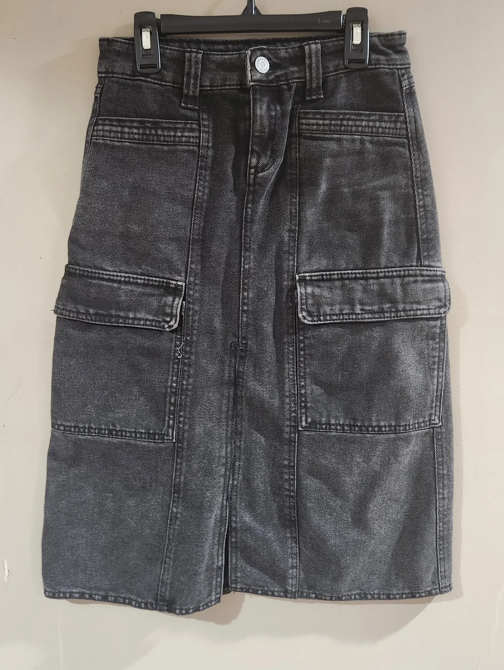 Sincerely Jules Cargo Denim Midi Skirt Utility Jean Women's Washed Black Sz 0 - Picture 1 of 3